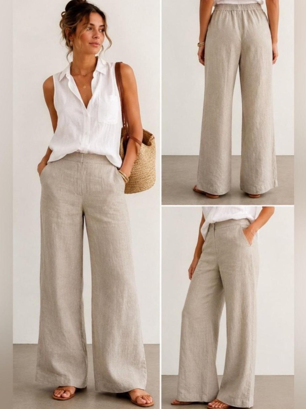Madewell Wide-Leg Linen Pants - Light Beige. Size M . Style NU689
